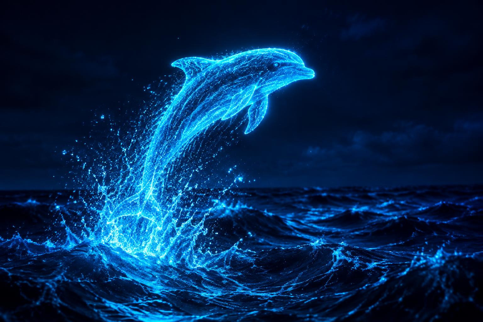 Glowing dolphin leaping from the ocean